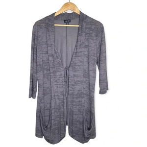 Ronen Chen Gray Burnout Italian Designer Open Front Pocket Cardigan Plus Size 14